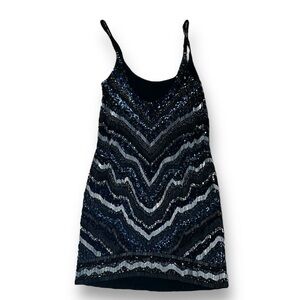 AllSaints Spitalfields Hand Embellished Dress Black Blue Size 0 Designer Holiday